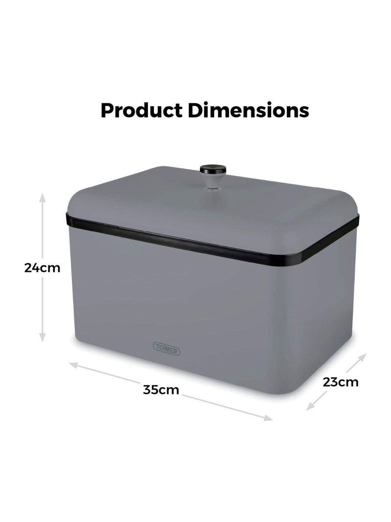 Tower Sera grey bread bin with removable lid, imported from the UK