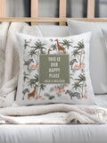 PMC personalised jungle print cushion 40x40cm, imported from the UK