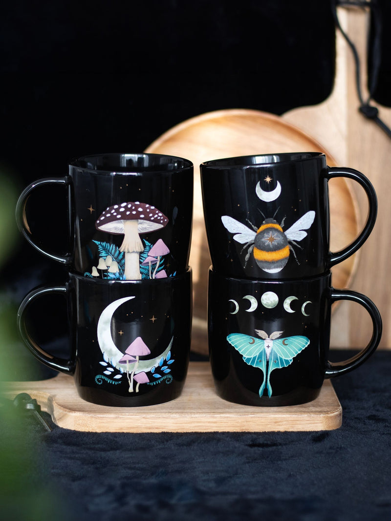 Something Different set of 4 dark forest ceramic mugs (British brand)