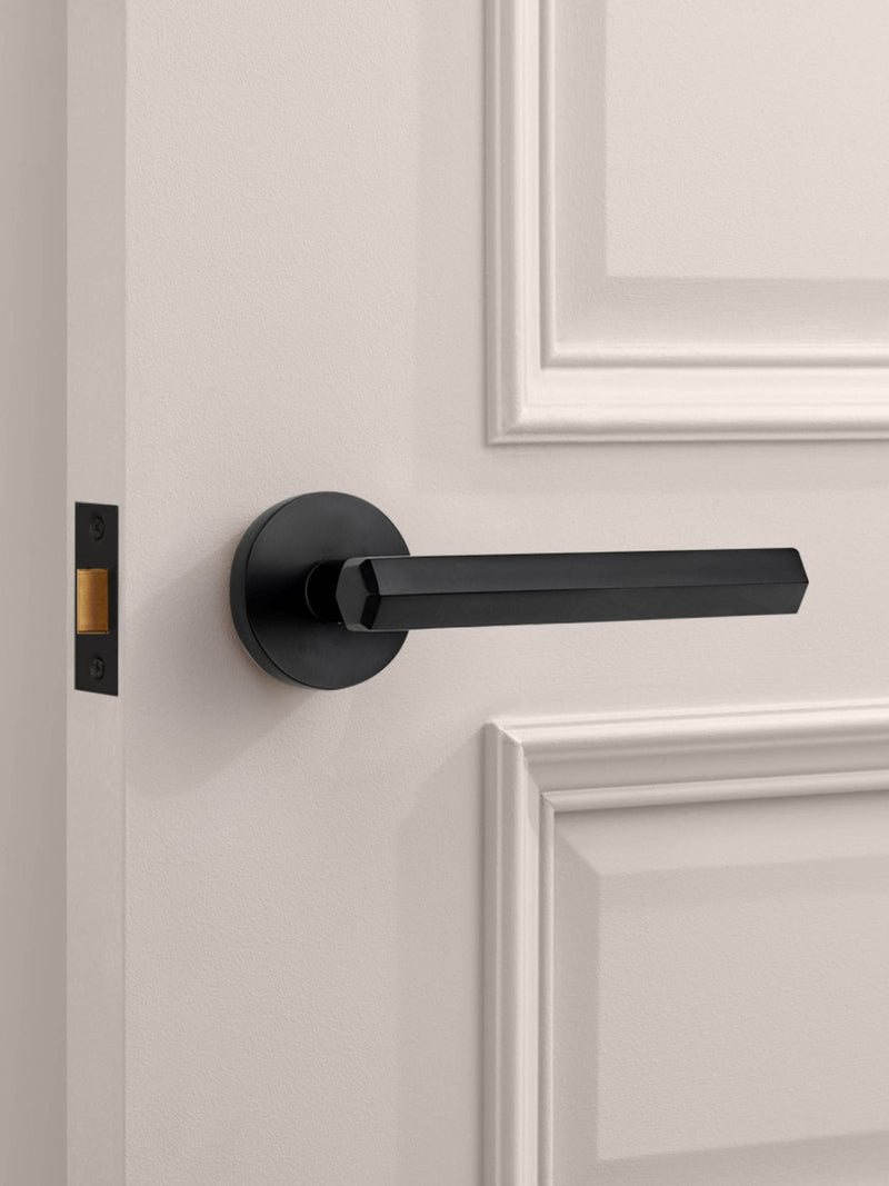 Pushka Home black hexagonal lever door handles, imported from the UK