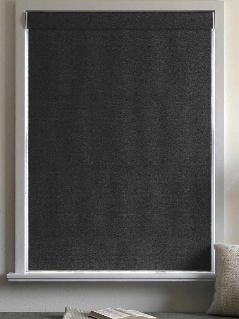 Charcoal grey boucle roman blinds made to measure - British product