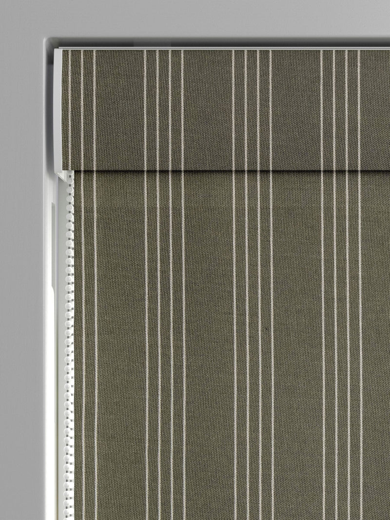Pine Leuwin made to measure roman blind in green with white stripes, UK version