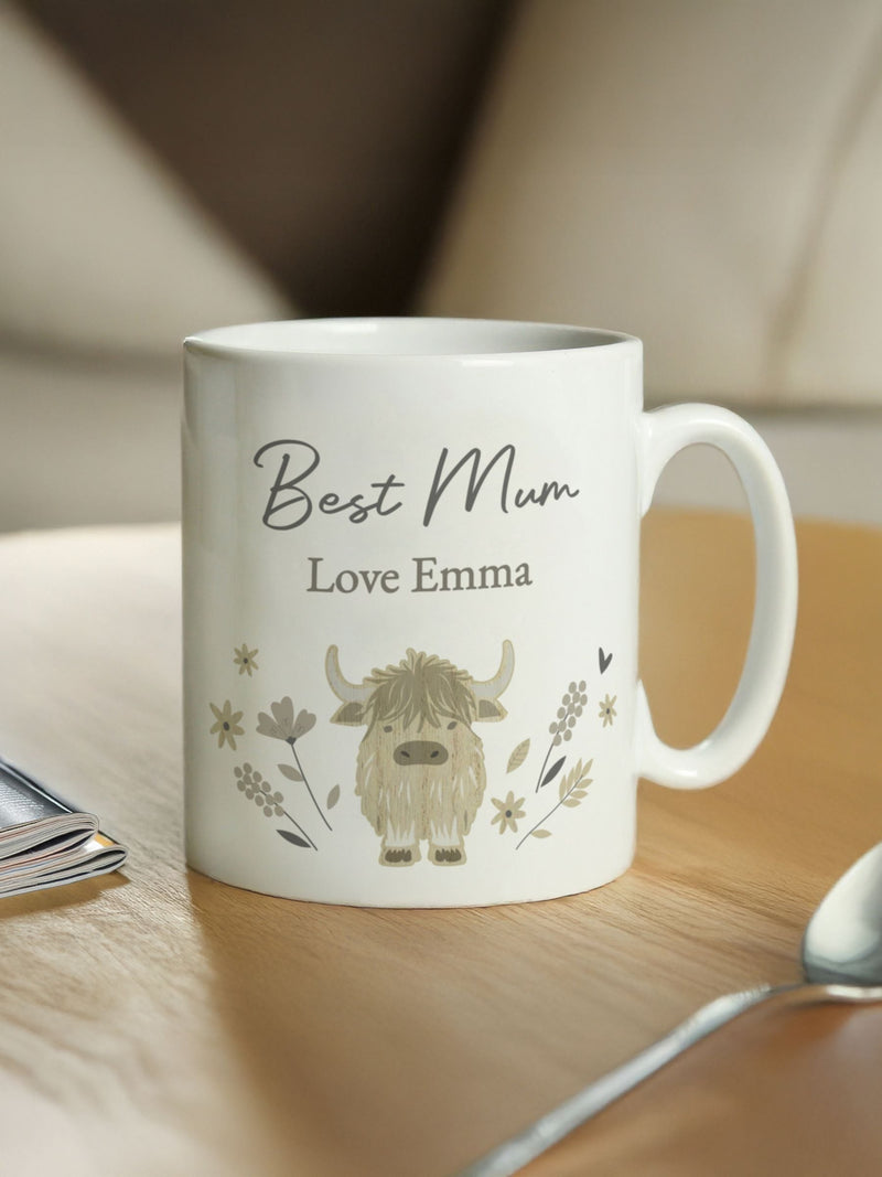 PMC personalised Highland Cow ceramic mug (British brand)