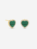 Jon Richard gold tone crystal malachite heart stud earrings 12mm - British product