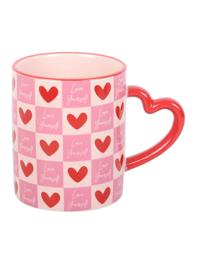 Something Different pink love yourself checkered mug 350ml, imported from the UK