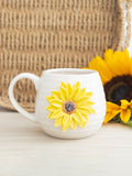 Something Different white ceramic mug with 3D sunflower, imported from the UK
