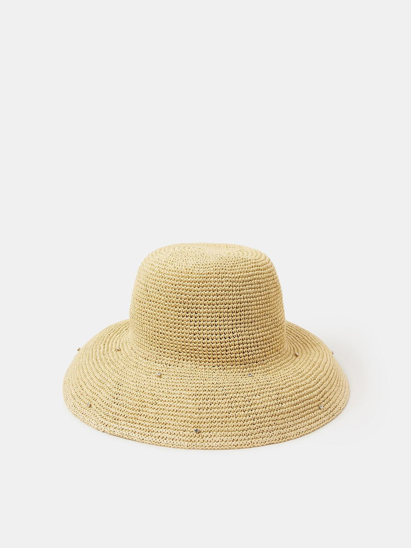 Accessorize Natural Diamante Straw Bucket Hat (British brand)