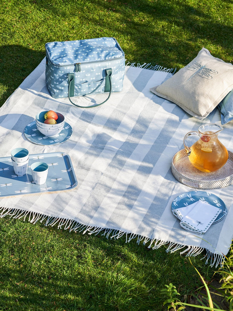 Sophie Allport pale blue Witham stripe woven picnic blanket - British product