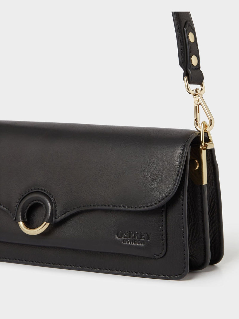Osprey London Black Marlow Leather Shoulder Bag, imported from the UK