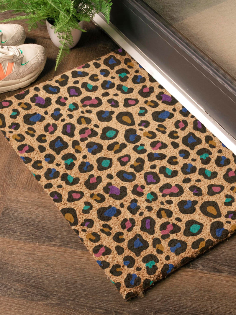 Artsy Mats brown multi colour leopard print doormat (British brand)