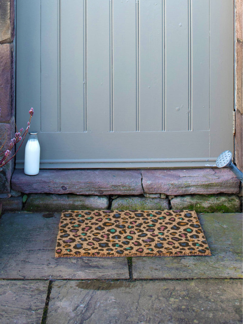 Artsy Mats brown multi colour leopard print doormat (British brand)