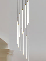 Next Searchlight Satin Brass and White Bute LED 12 Light Stairwell Pendant Ceiling Light- Buy online at McGrocer
