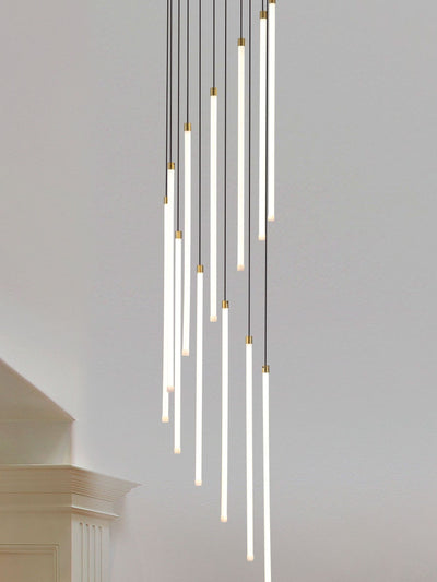 Next Searchlight Satin Brass and White Bute LED 12 Light Stairwell Pendant Ceiling Light- Buy online at McGrocer