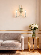 Next Searchlight Satin Brass and Clear Sens 2 Wall Light (30cm)- Buy online at McGrocer