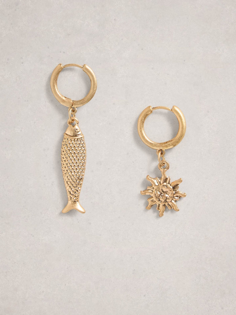 White Stuff gold tone sunny charm earrings, UK version