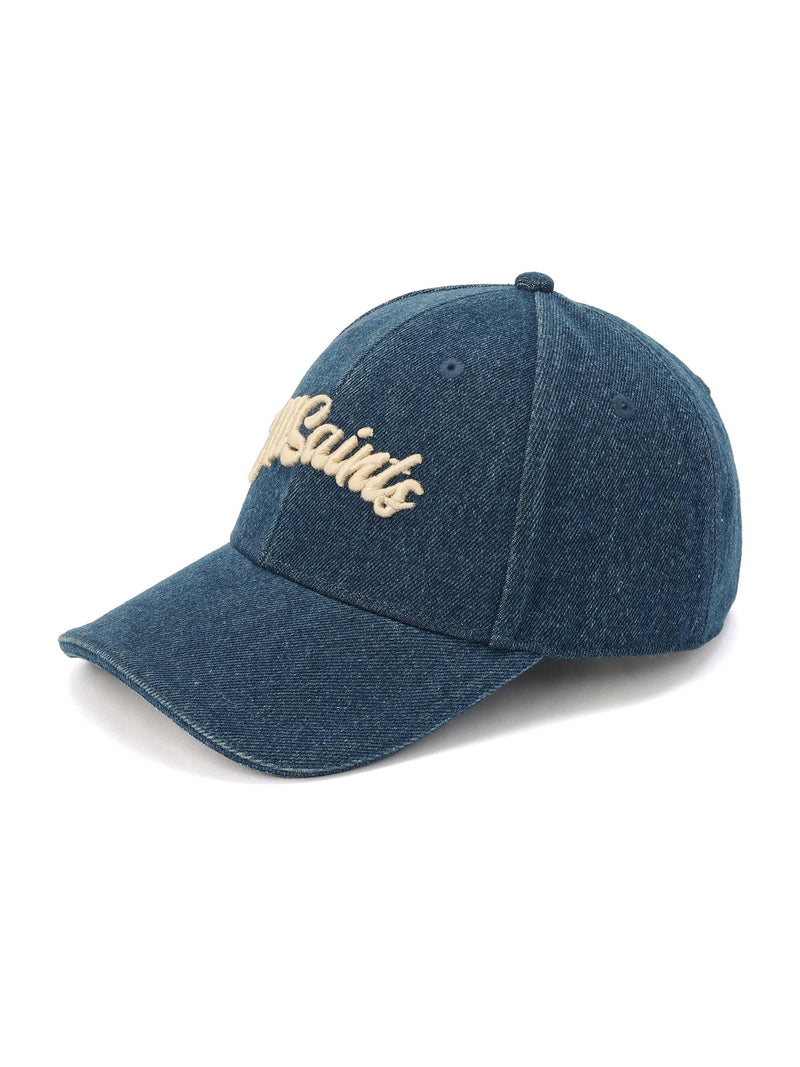 AllSaints blue denim baseball cap, imported from the UK