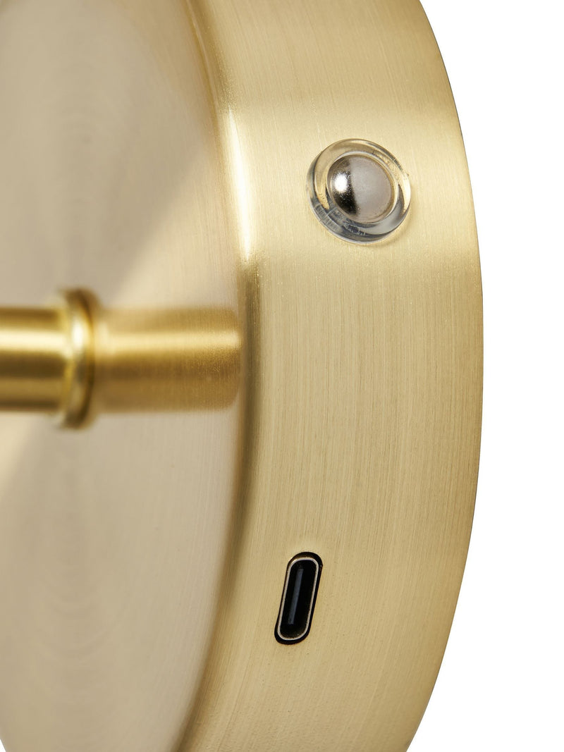 BHS satin brass USB-C rechargeable wall light, UK version