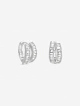 Next Inicio Sterling Silver Cubic Zirconia Double Row Pave Hoop Earrings - Gift Pouch- Buy online at McGrocer