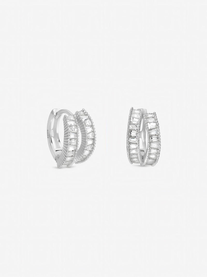Inicio sterling silver cubic zirconia pave hoop earrings 12mm - British product