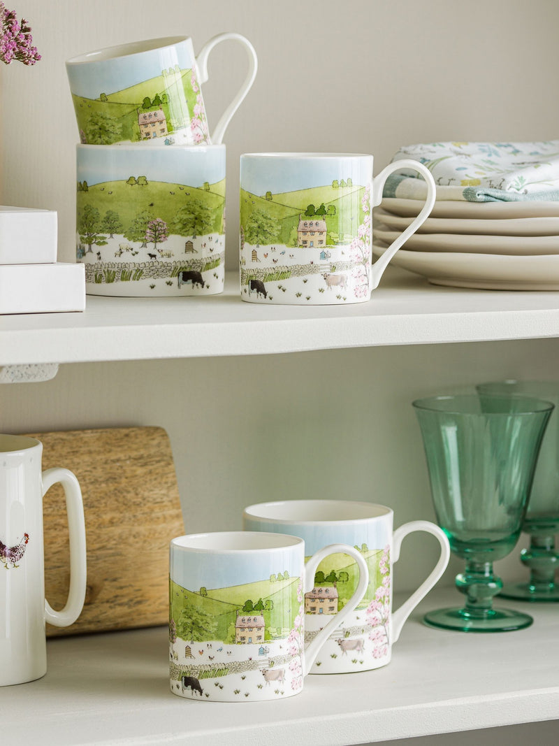 Sophie Allport white spring cottage scene mug - British product