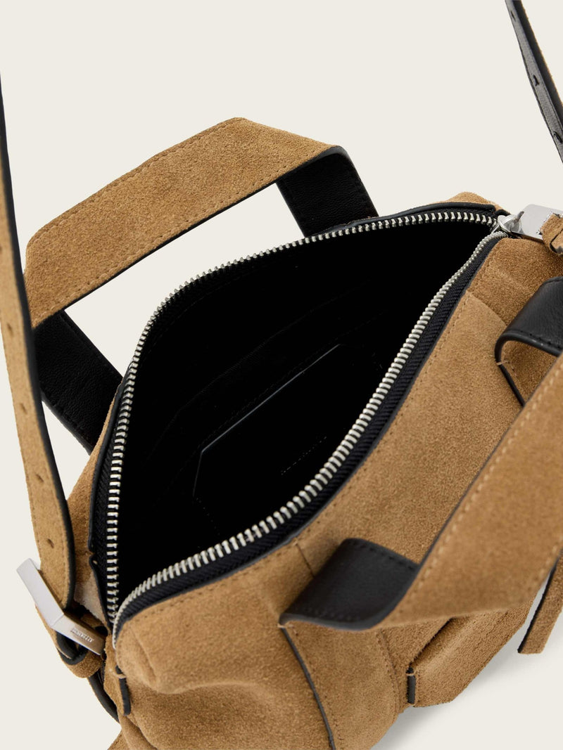 AllSaints brown suede cross-body bag compact, UK version