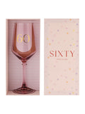 Widdop pink wine glass with gold 60 decal, UK version