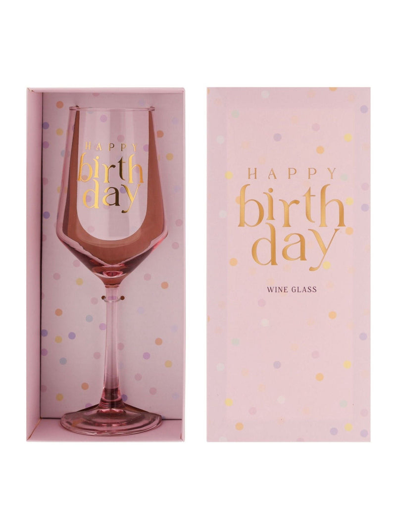 Widdop pink happy birthday wine glass 23.5cm, imported from the UK