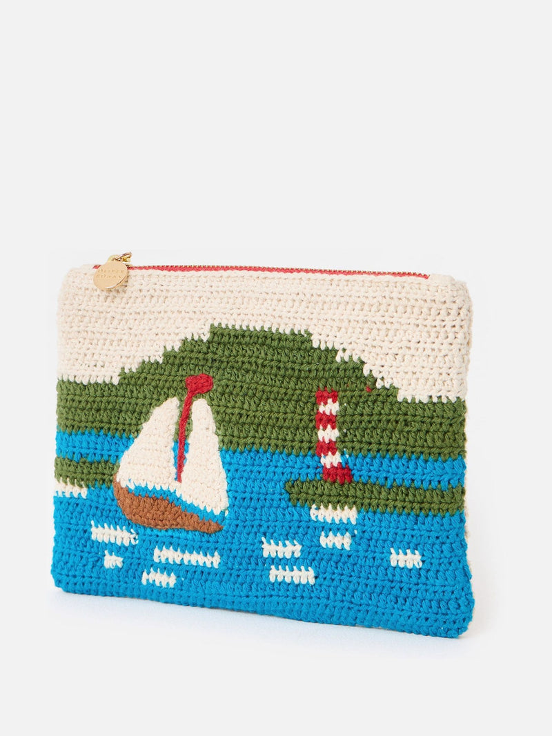 Oliver Bonas blue boating scene knitted zipped pouch, UK version