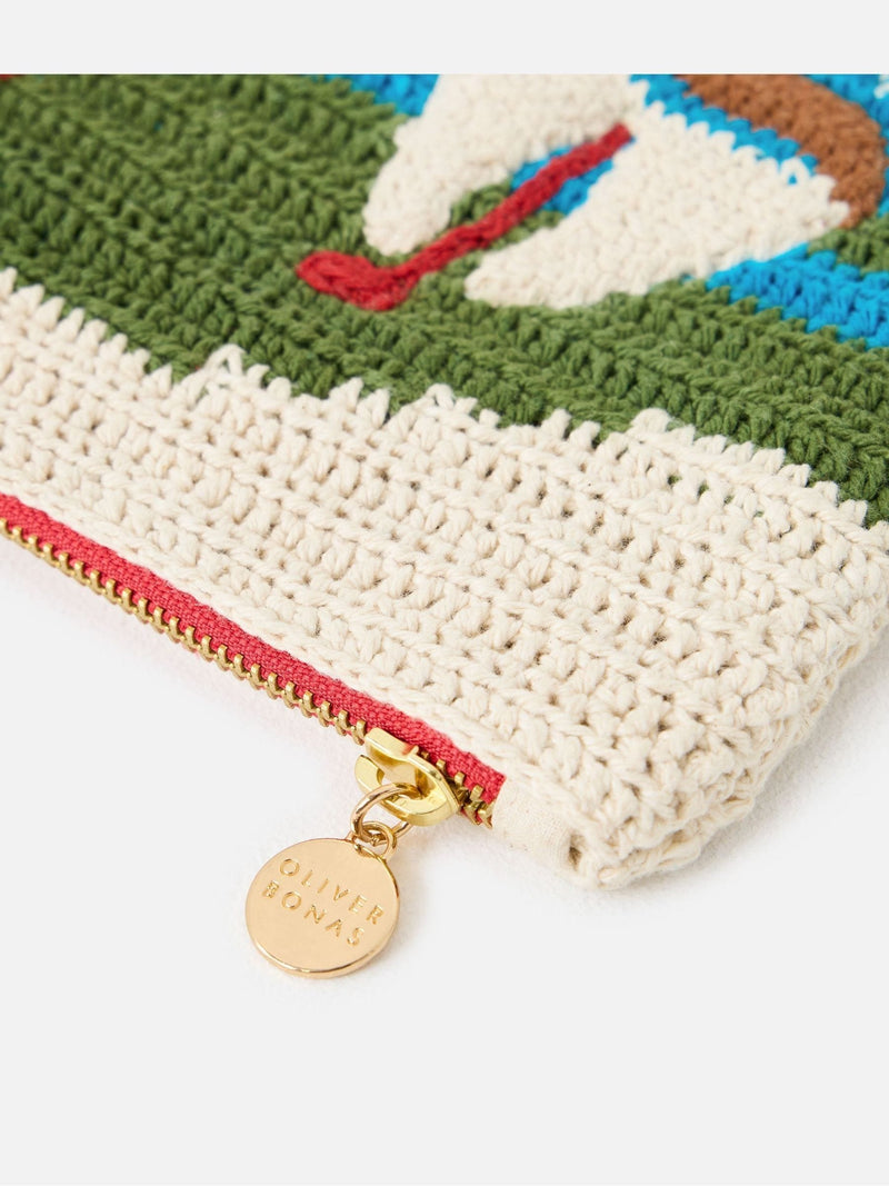 Oliver Bonas blue boating scene knitted zipped pouch, UK version