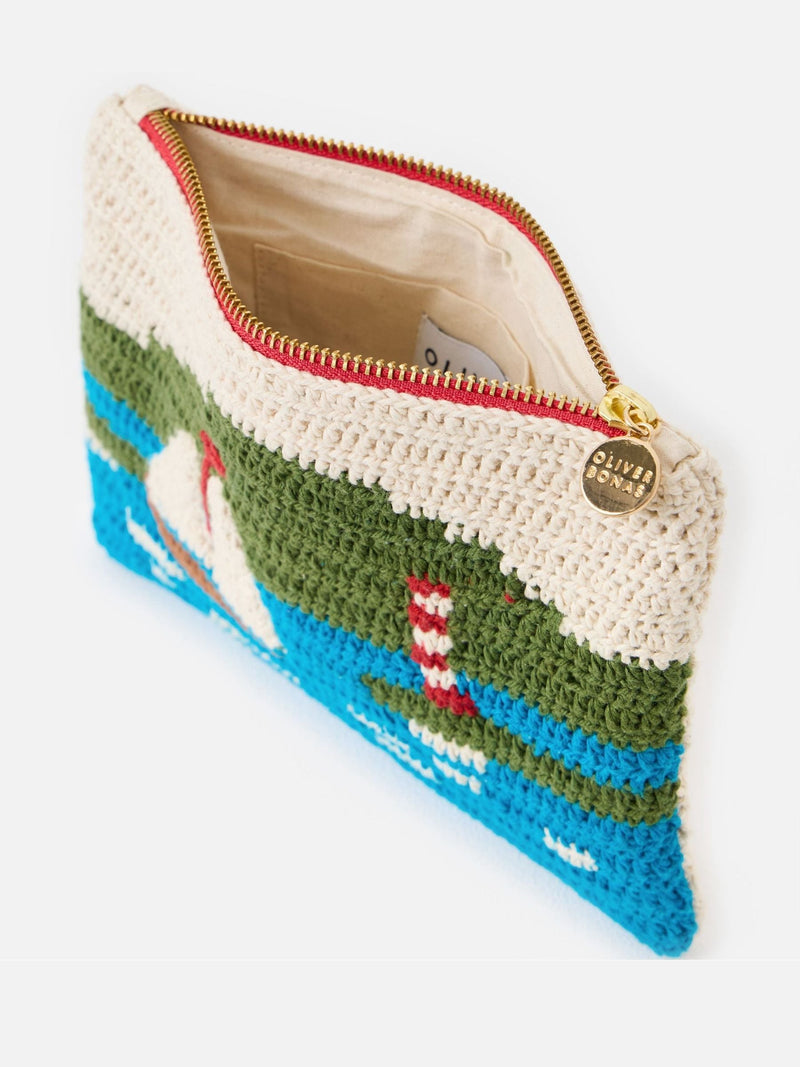 Oliver Bonas blue boating scene knitted zipped pouch, UK version