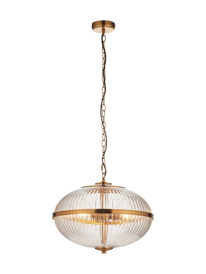 Gallery Home vintage brass three-light pendant 154cm, imported from the UK