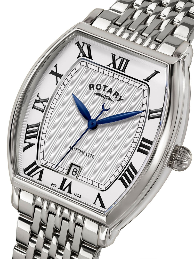 Rotary silver tone automatic watch stainless steel bracelet, imported from the UK