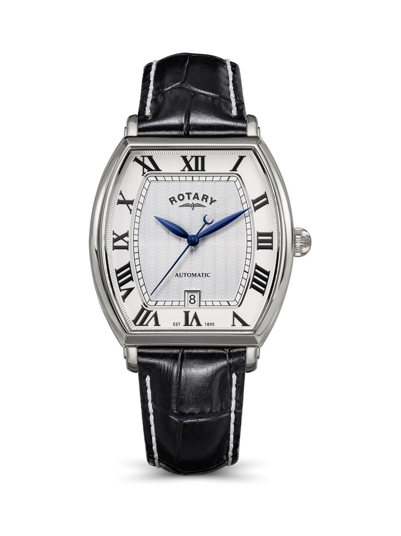 Rotary automatic stainless steel watch black leather strap - British product