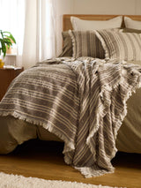 Next Secret Linen Store Khaki Arlo Stripe Throw Blanket 230x260cm- Buy online at McGrocer