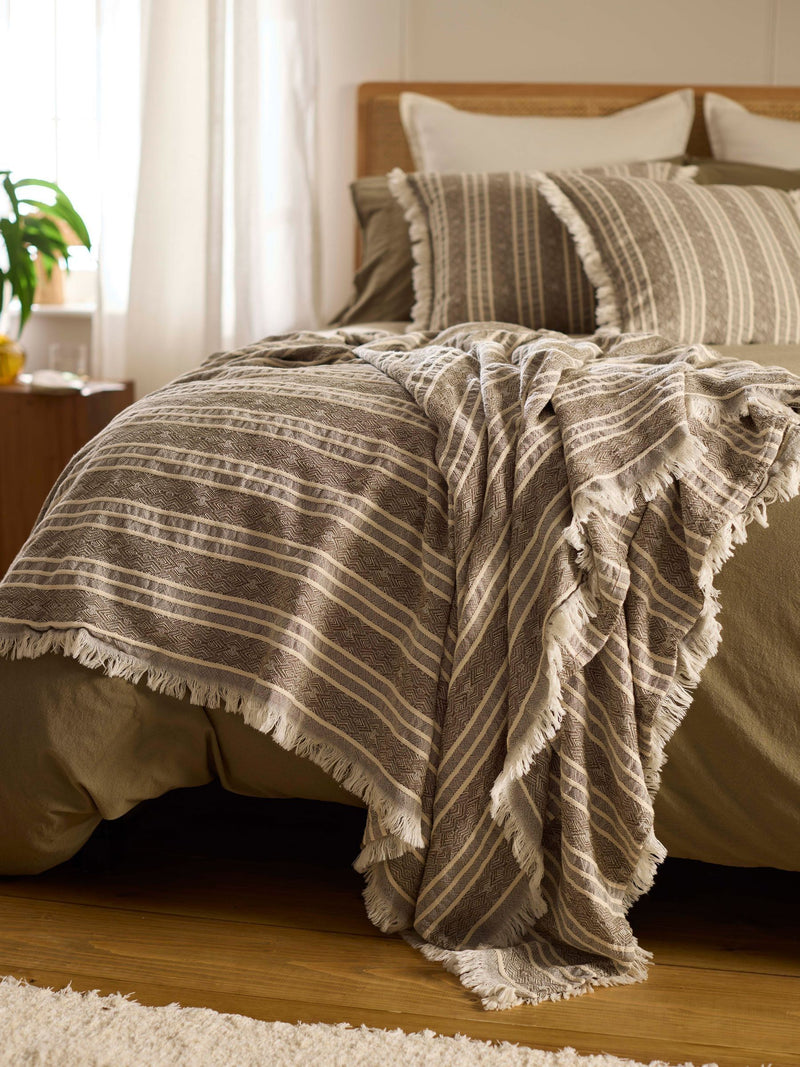 Secret Linen Store khaki stripe throw 230x260cm, imported from the UK