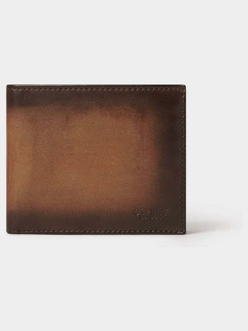 Osprey London brown hand-burnished leather coin pocket wallet, imported from the UK