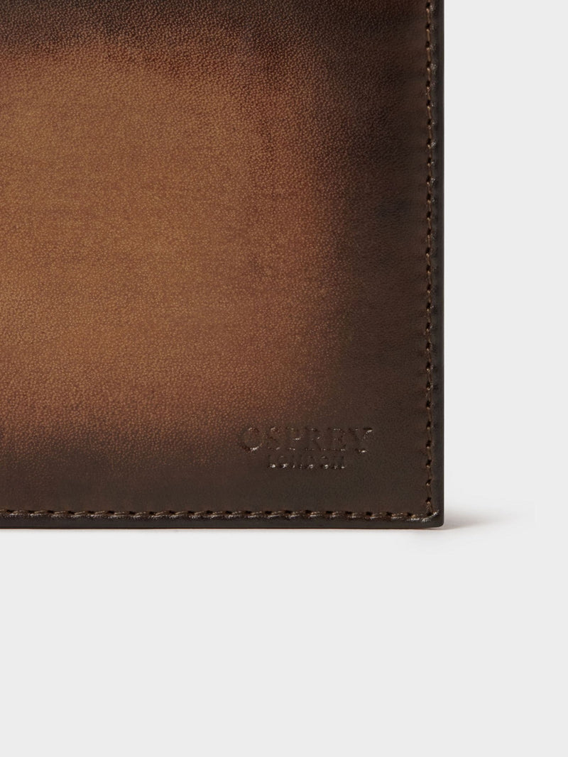 Osprey London brown hand-burnished leather coin pocket wallet, imported from the UK