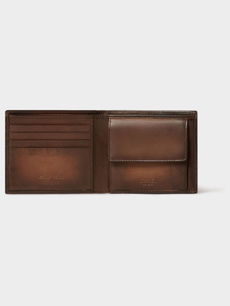 Osprey London brown hand-burnished leather coin pocket wallet, imported from the UK
