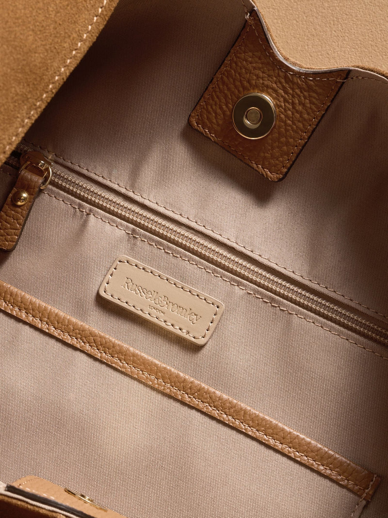 Russell & Bromley tan brown oversized leather shoulder bag, imported from the UK