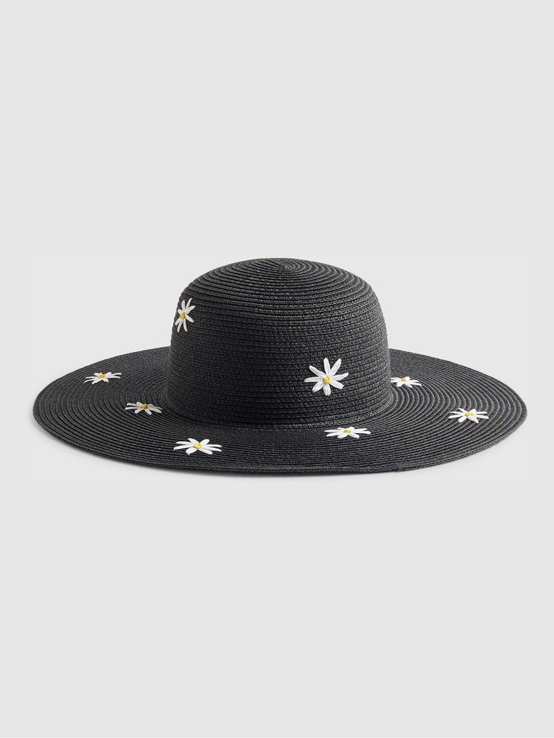 River Island black daisy print floppy hat, UK version