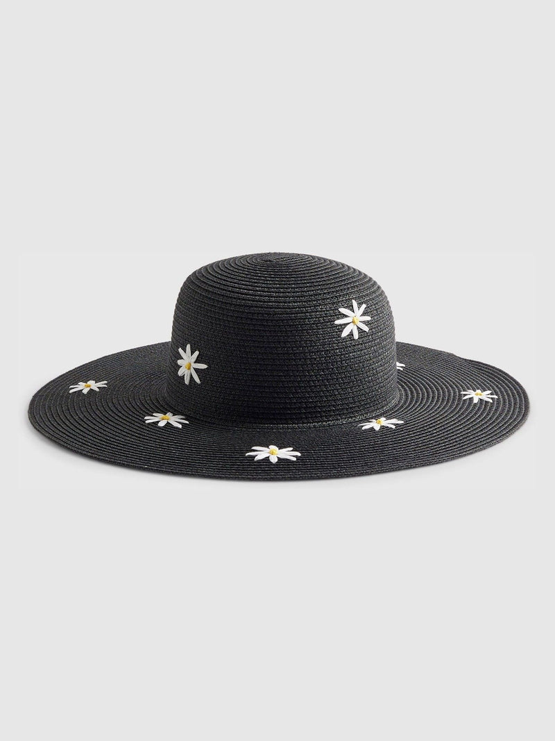 River Island black daisy print floppy hat, UK version