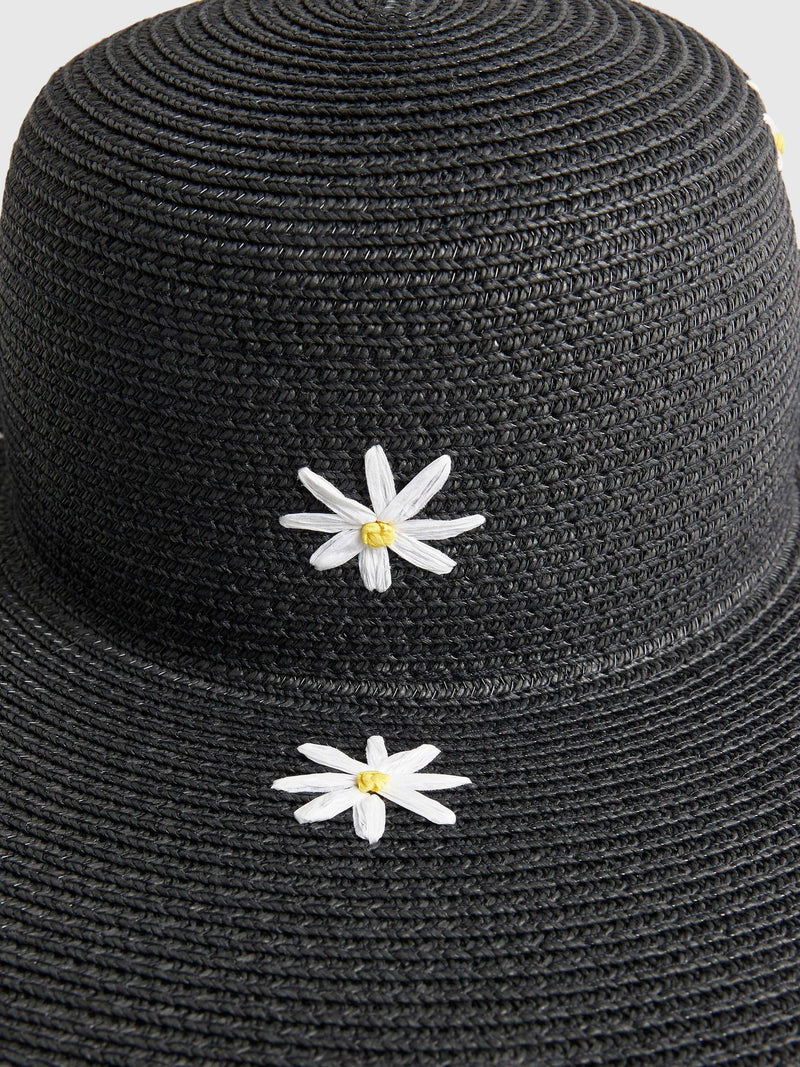 River Island black daisy print floppy hat, UK version