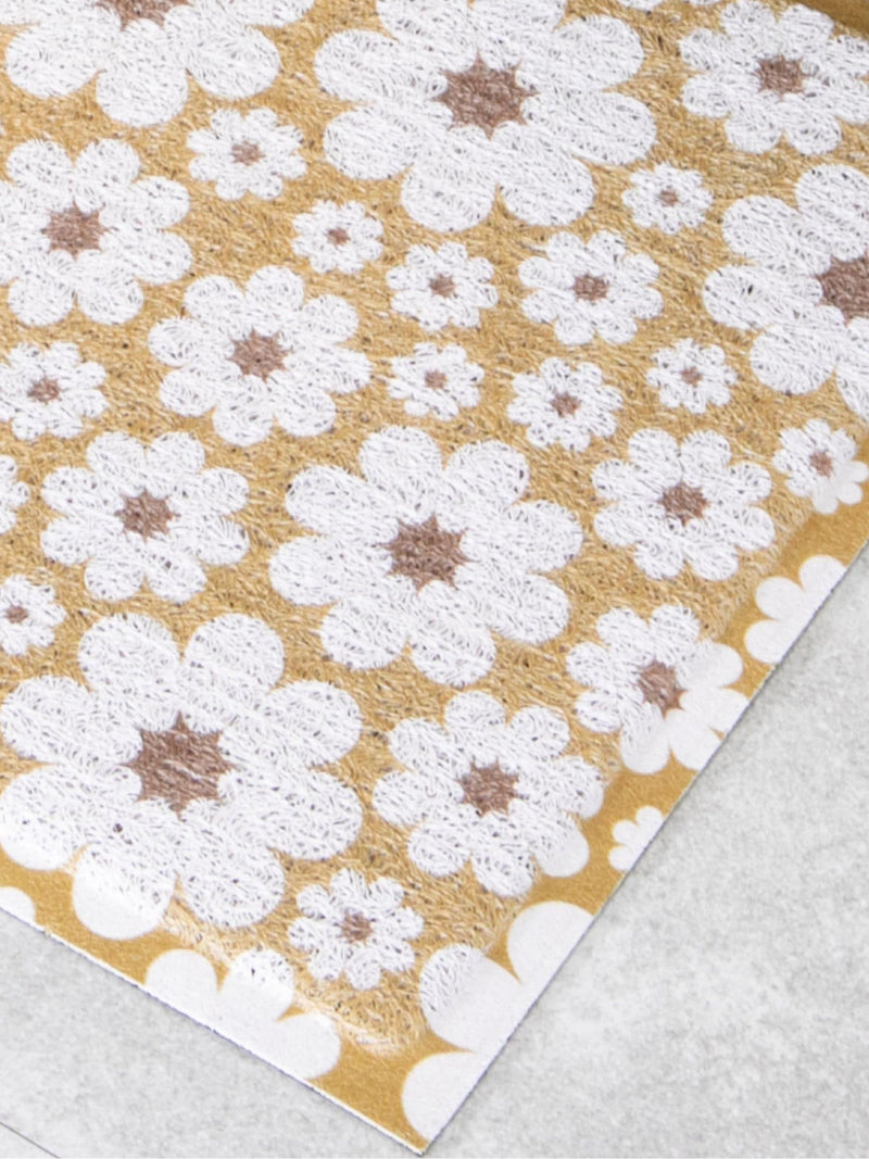 Artsy Mats mustard and cream flower doormat 70x40cm, imported from the UK
