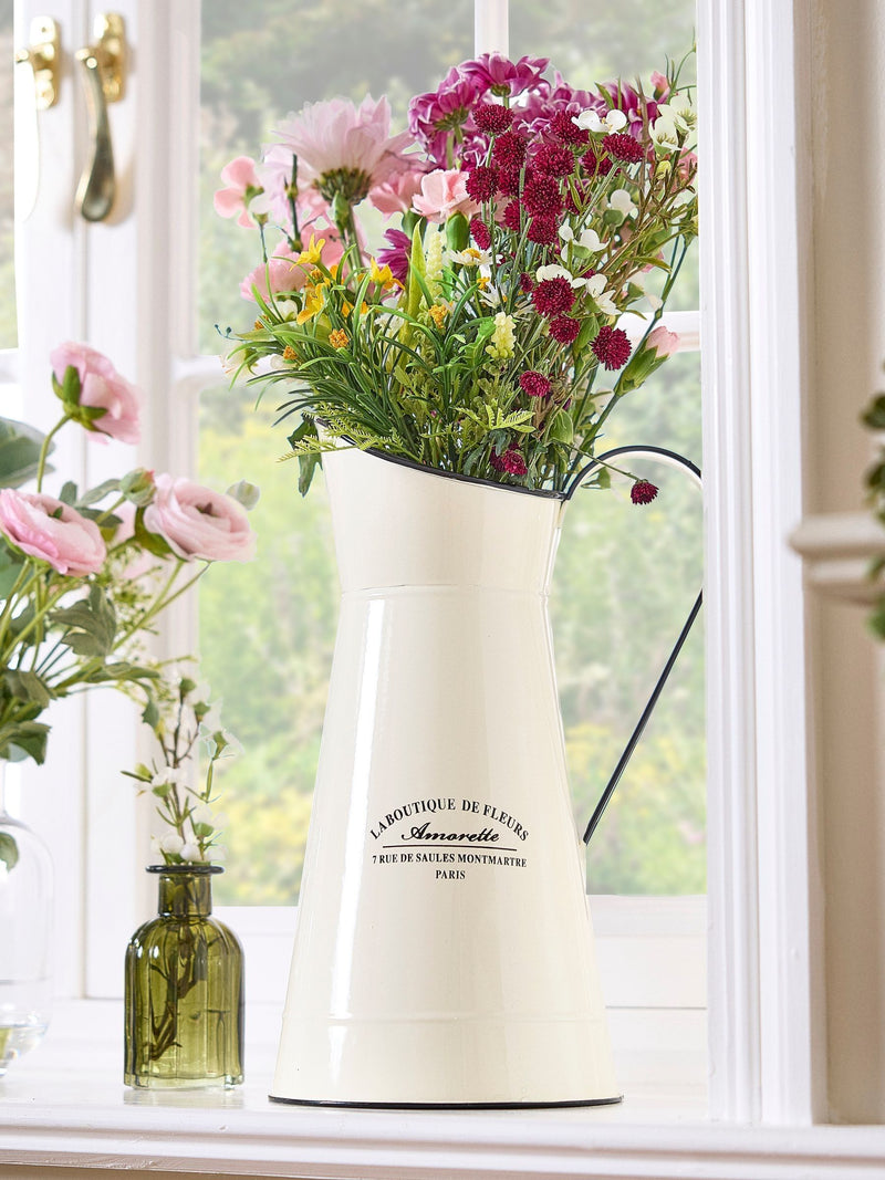 Dibor Cream Pitcher Jug enamel vase with vintage text (British brand)