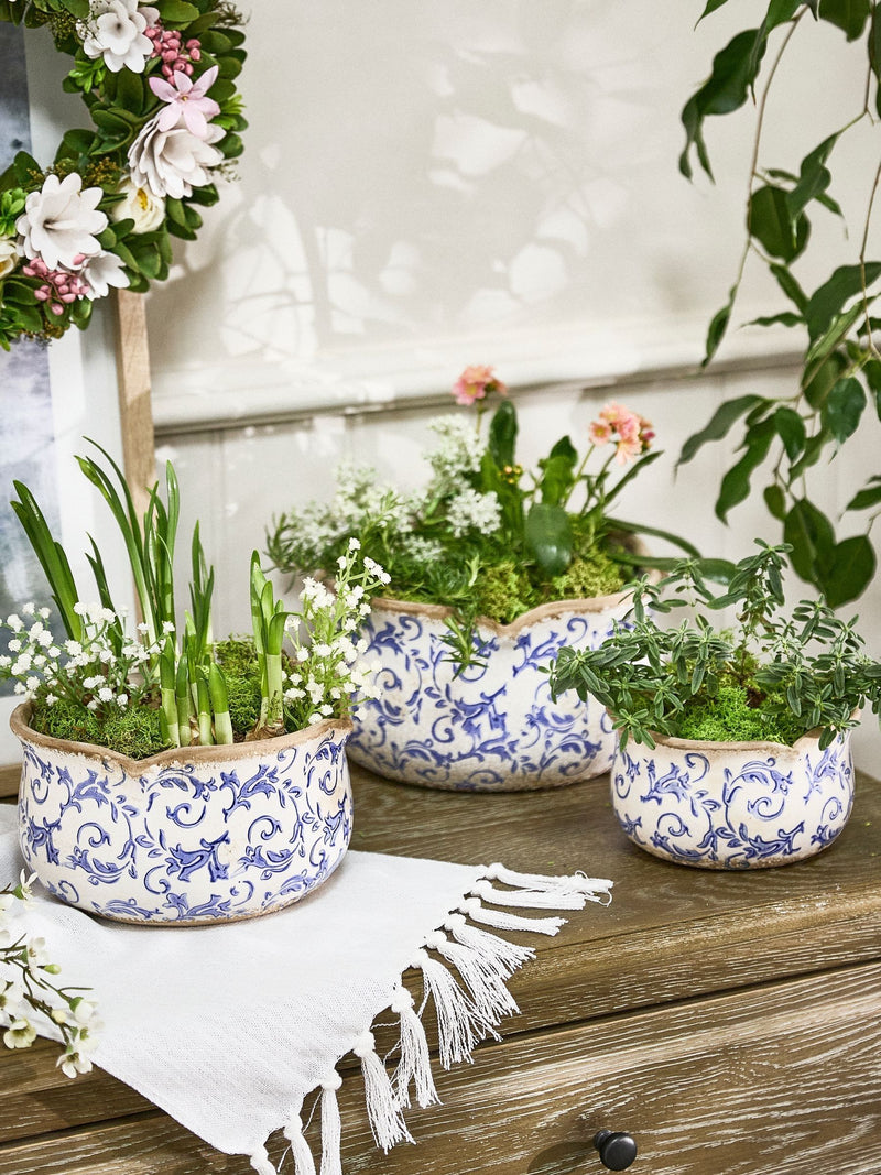 Dibor set of 3 blue ceramic planters, UK version