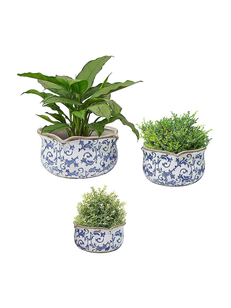 Dibor set of 3 blue ceramic planters, UK version
