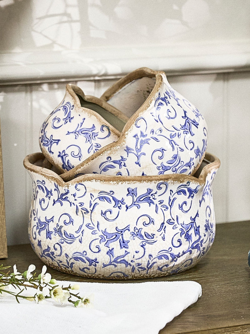 Dibor set of 3 blue ceramic planters, UK version
