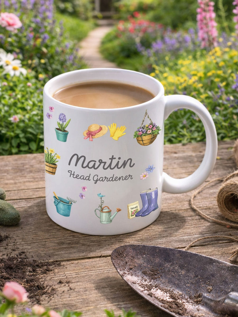Gardener mug and coaster set 11oz personalisable (British brand)