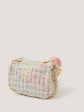 Monsoon cream mini flower embellished boucle bag, imported from the UK