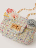 Monsoon cream mini flower embellished boucle bag, imported from the UK